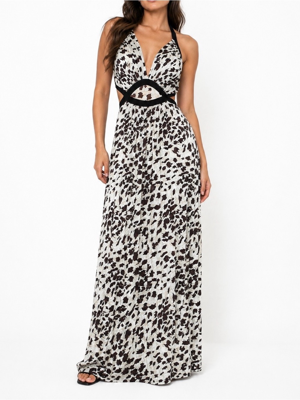 Tart Collections Leopard Print Cutout Halter Maxi Dress NWT Size L